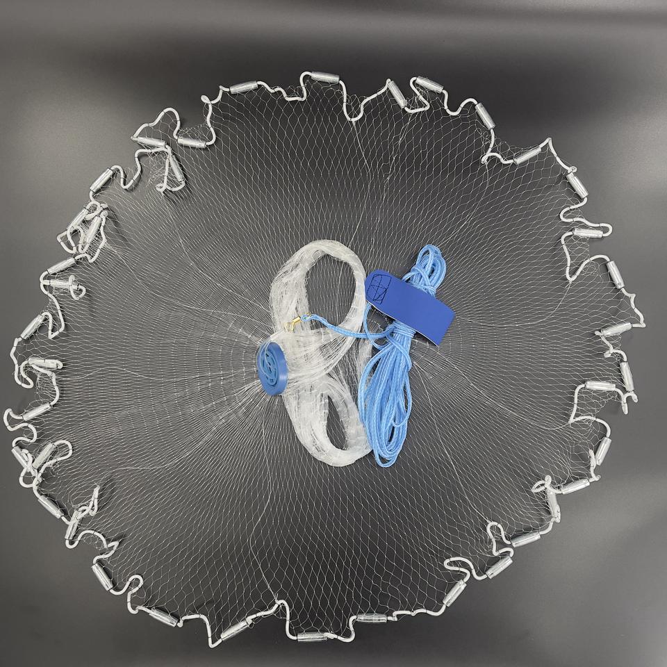Nylon Hand Cast Net Set (Pair) — 3/8" Mesh with Ringed Lead Sinkers, Saltwater & Freshwater